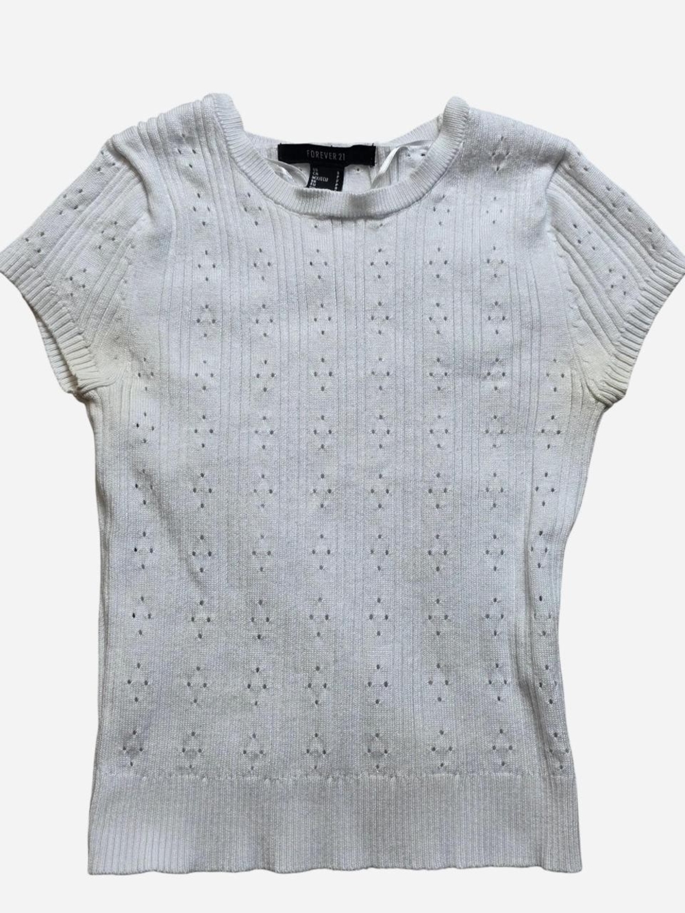 Forever 21 White Eyelet Knit Pullover Crop Top